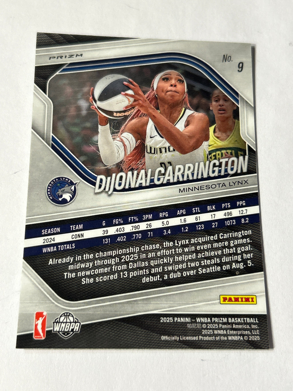 2025 Panini WNBA Prizm DiJonai Carrington Green Prizm #9 Lynx