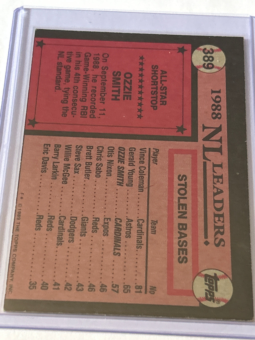 1989 Topps - All-Star Ozzie Smith #389