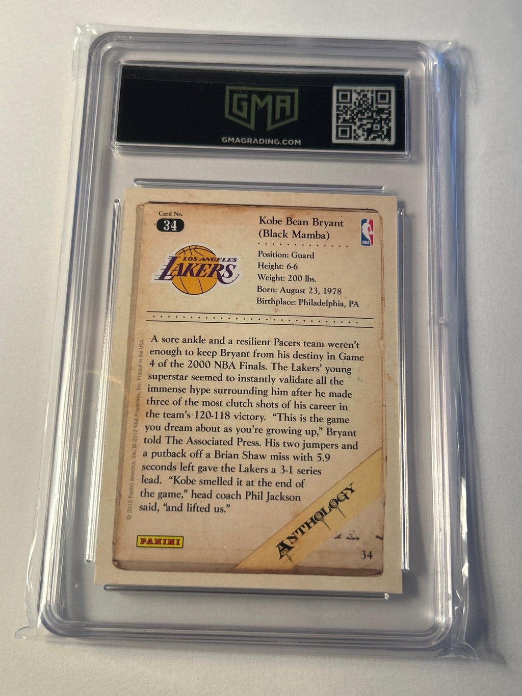 2012 Panini Kobe Anthology #34 Kobe Bryant GMA 10 Gem Mint