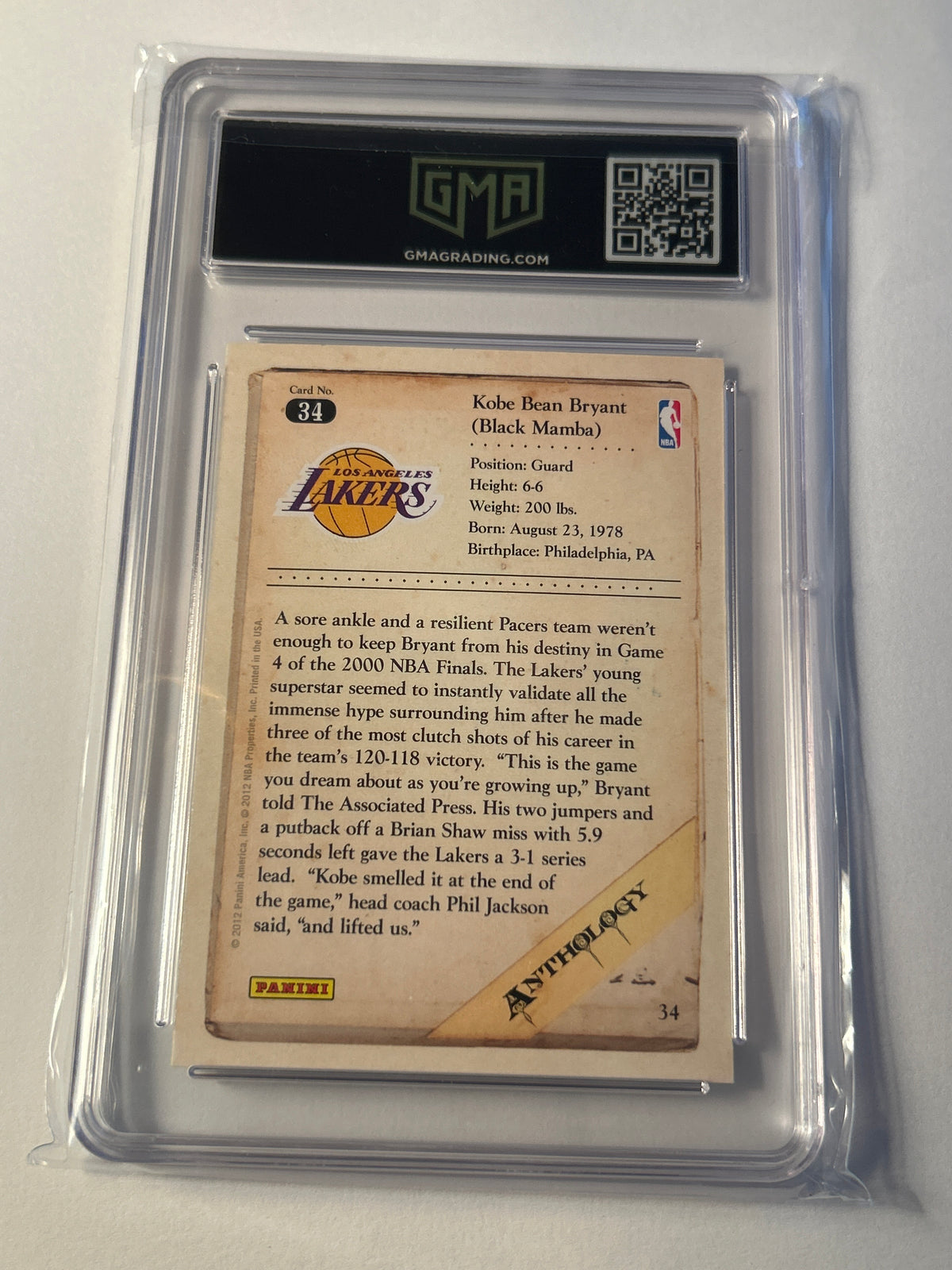 2012 Panini Kobe Anthology #34 Kobe Bryant GMA 10 Gem Mint