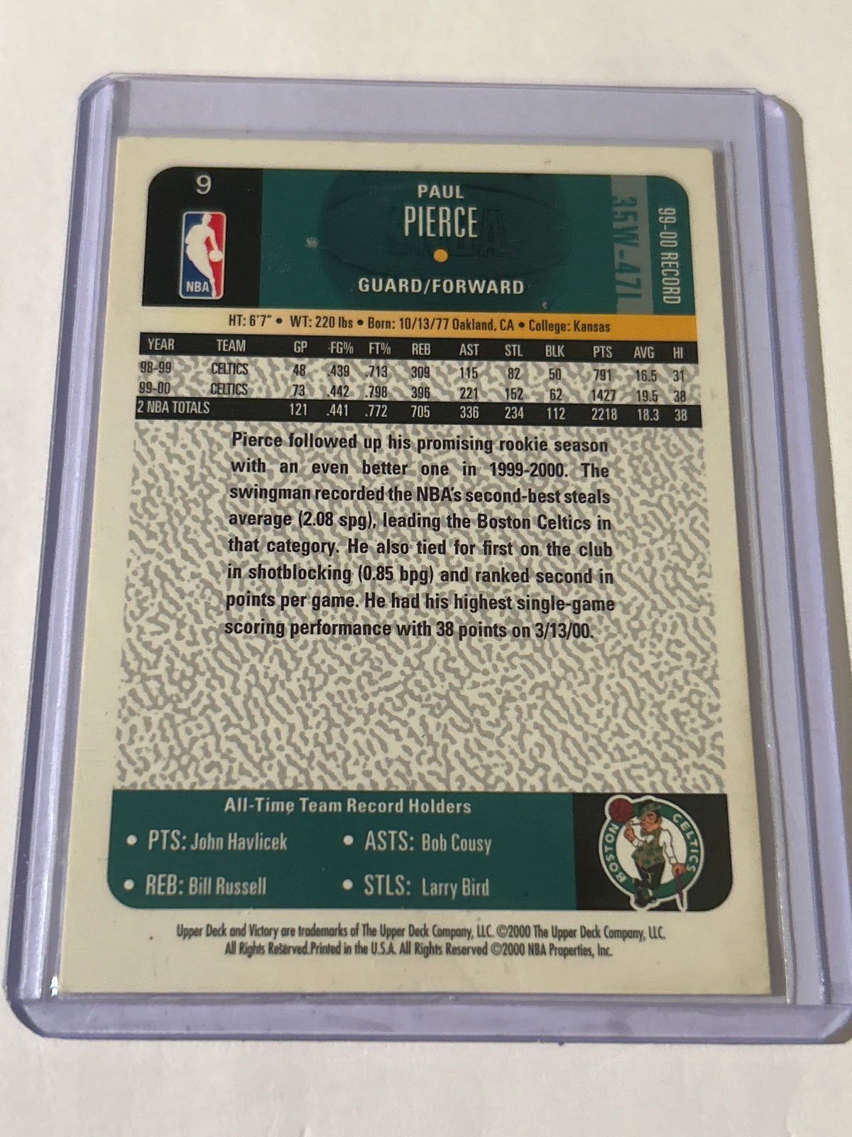 2000-01 Upper Deck Victory - Paul Pierce #9