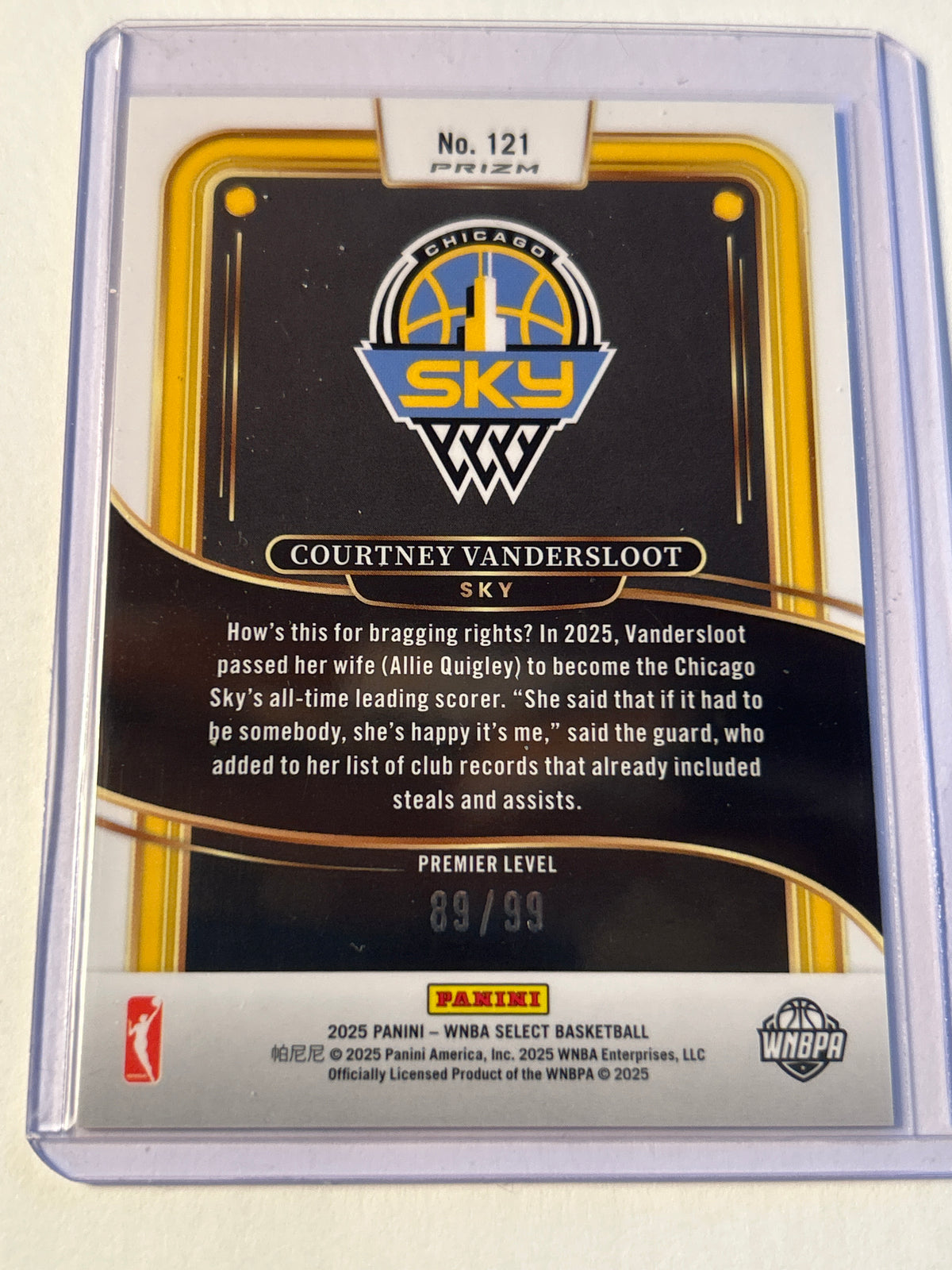 2025 Panini Select WNBA Courtney Vandersloot Premier Level Prizm 89/99 #121 Chicago Sky