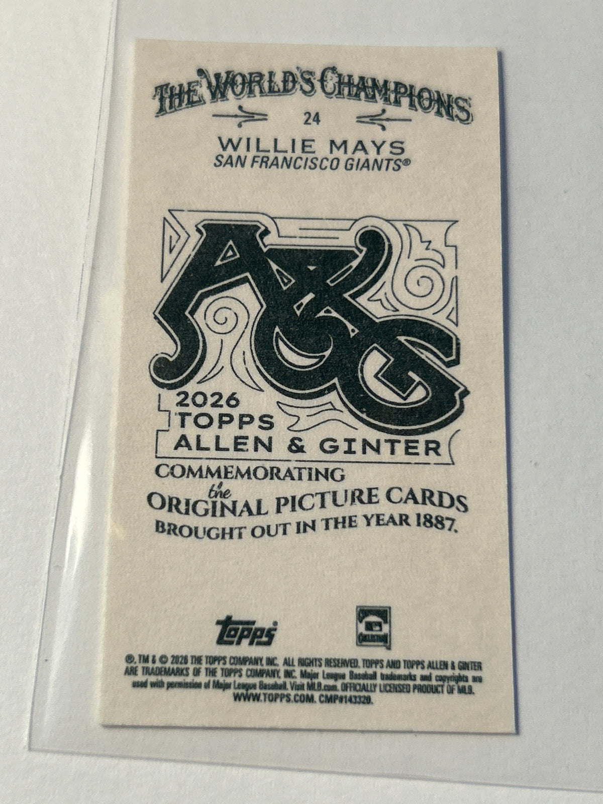 2026 Topps Allen & Ginter Willie Mays Mini A&G Back Parallel #24 San Francisco Giants