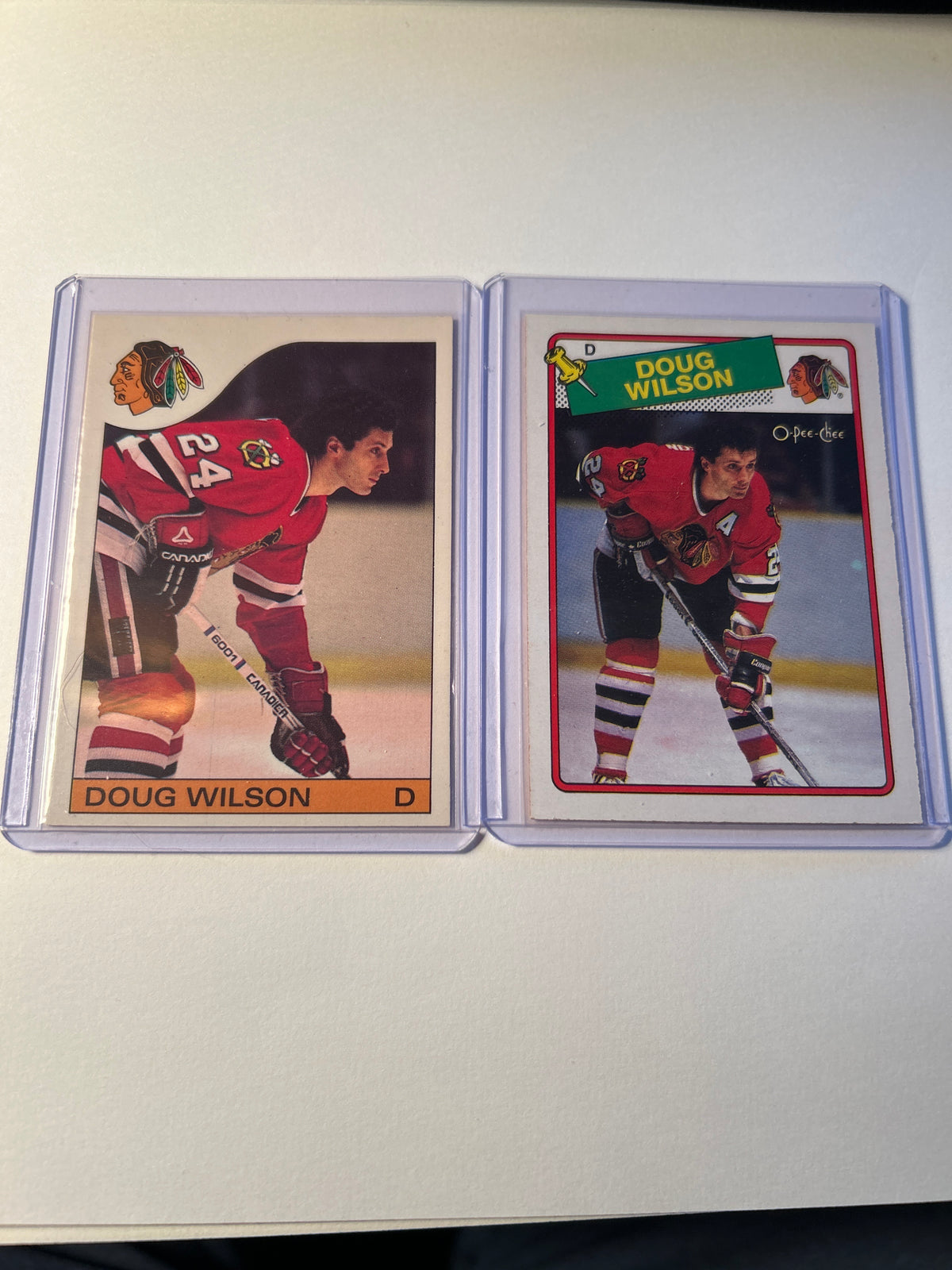 Doug Wilson 2 Card Lot 1985-86 O-Pee-Chee #45 and 1988-89 O-Pee-Chee #89 Chicago Blackhawks HOF