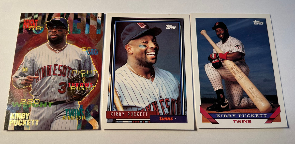 Kirby Puckett 3 Card Lot 1995 Fleer 1992 Topps 1993 Topps Minnesota Twins HOF