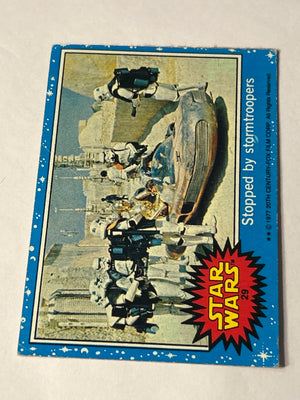 1977 Topps Star Wars #29 Stopped by Stormtroopers, Blue Series 1, Two-Star Variant, EX