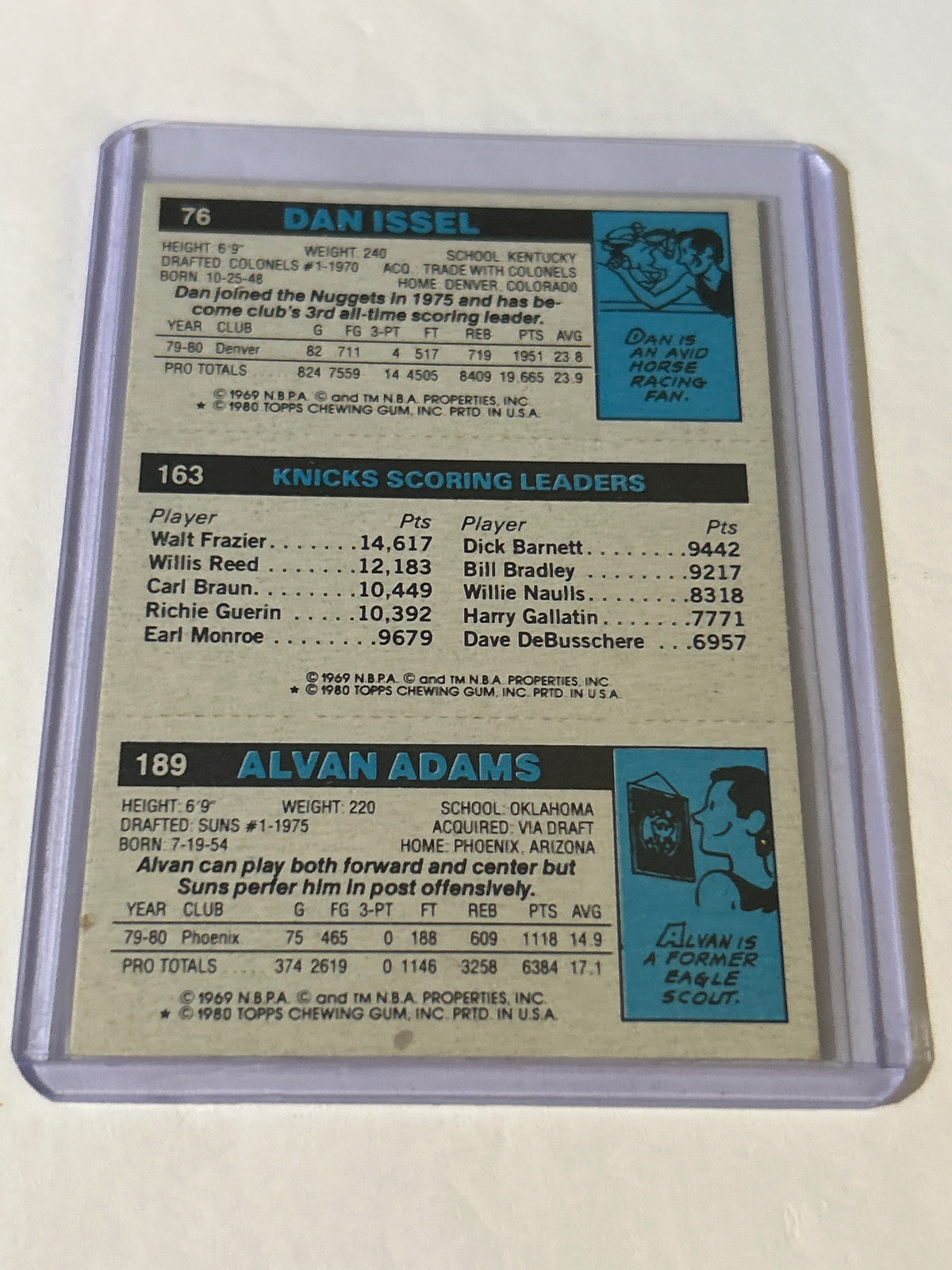1980-81 Topps- Dan Issel- Bill Cartwright- Alvan Adams (RC) #76-163-189