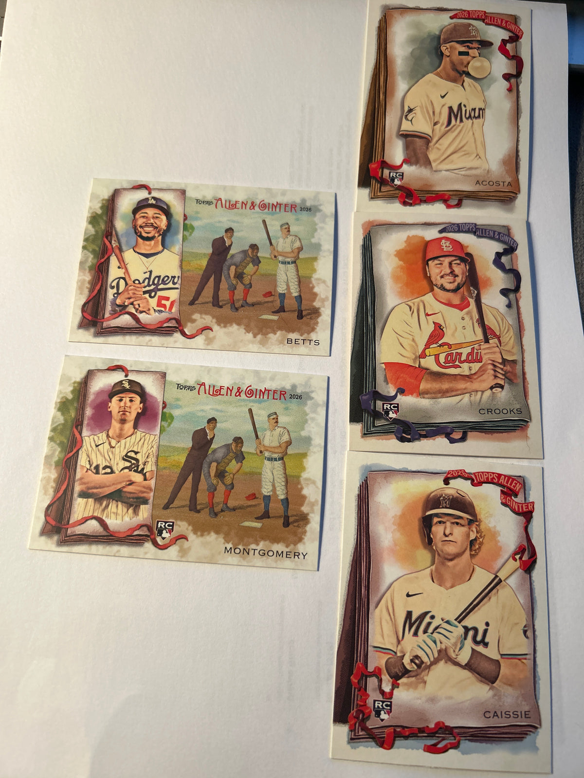2026 Topps Allen & Ginter 5 Card Rookie Lot Acosta Montgomery Crooks Caissie RC plus Mookie Betts