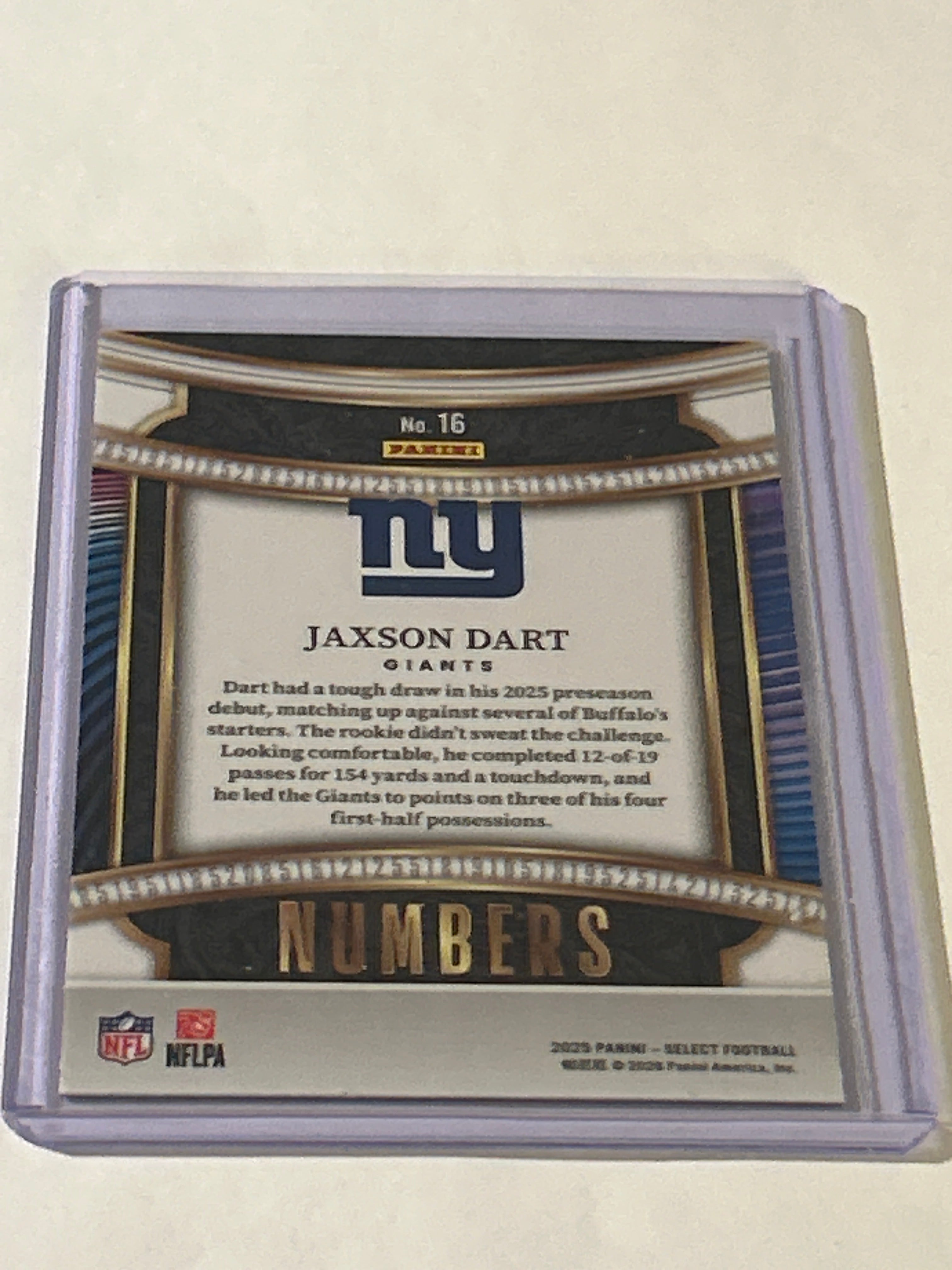 2025 Panini Select - Select Numbers Jaxson Dart #16 (RC)