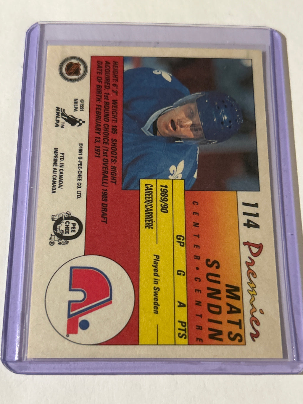 1990-91 O-Pee-Chee Premier - Mats Sundin #114 (RC)