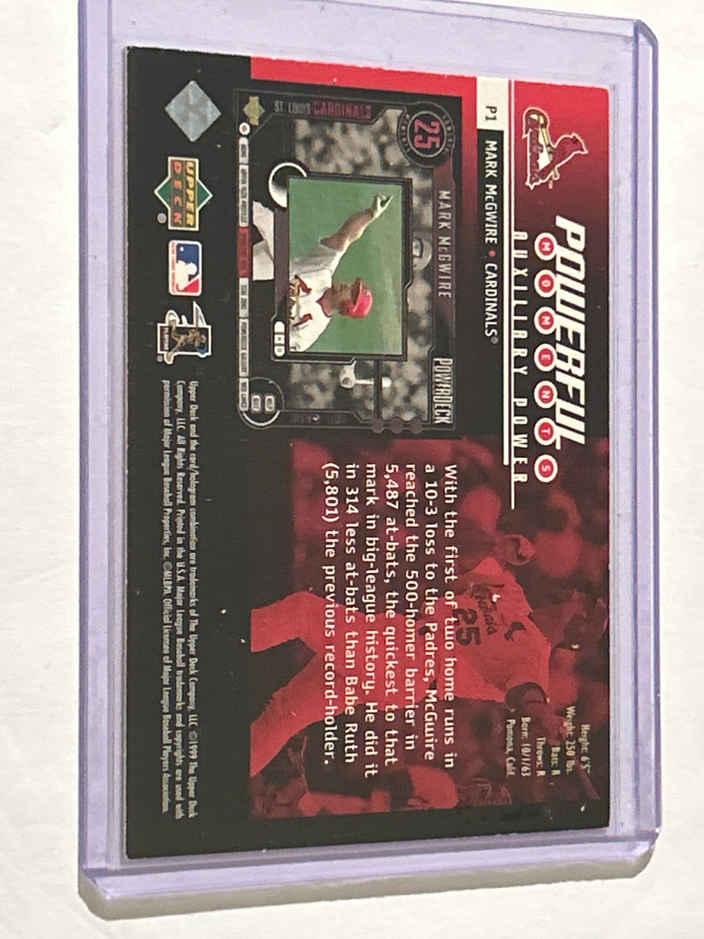 Mark McGwire 1999 Upper Deck PowerDeck “POWERFUL” 500th HR Insert Cardinals