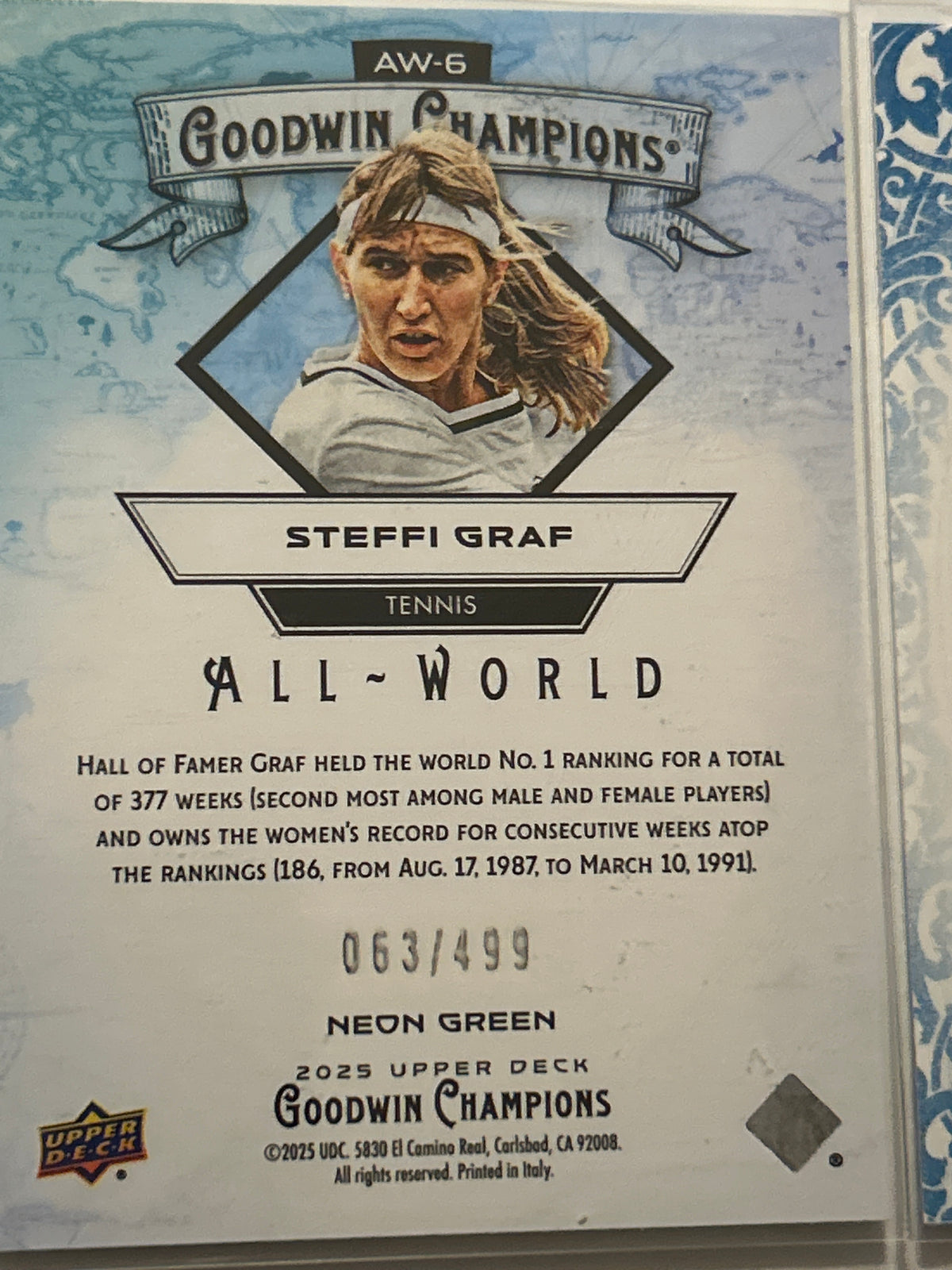 2025 Upper Deck Goodwin Champions 4 Card Lot Tiger Woods Steffi Graf Neon Green 63/499 Andre Agassi Christo Lamprecht