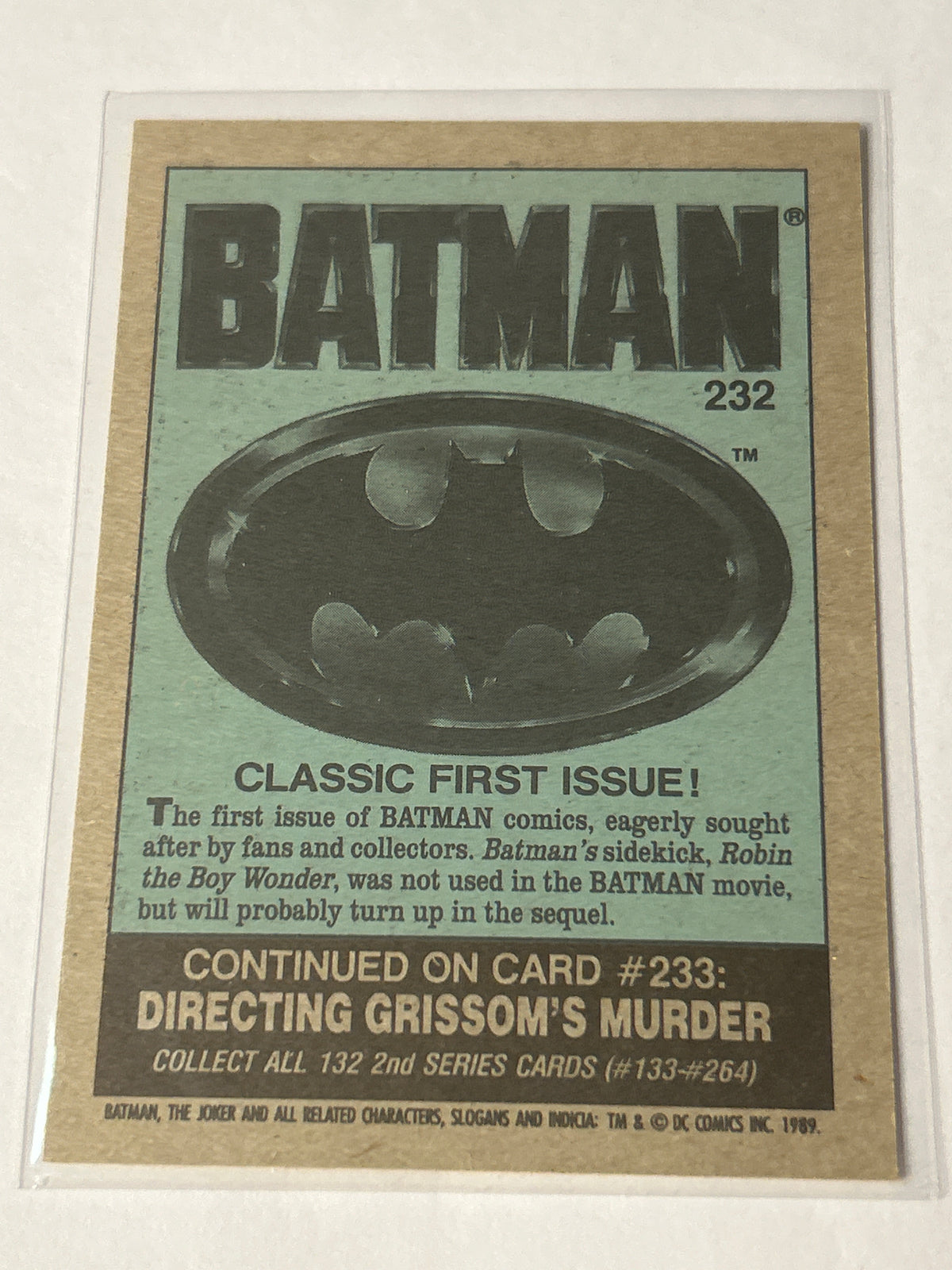 1989 Topps Batman Series 2 #232 Classic First Issue! (Batman #1 Cover)
