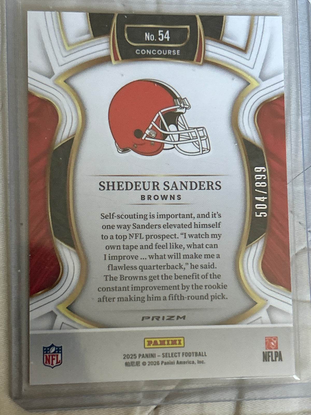 2025 Panini Select Concourse Shedeur Sanders RC #54 Copper Shock Prizm 504/899 Cleveland Browns QB Rookie