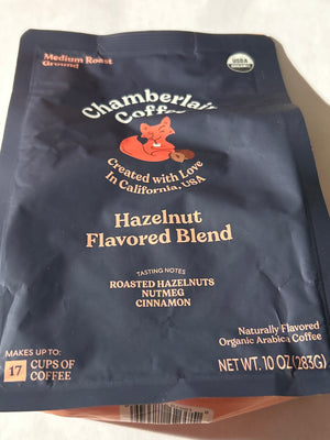 Chamberlain Coffee Hazelnut Flavored Blend – Organic Arabica – Ground Coffee 10 oz (Best By 5/27)