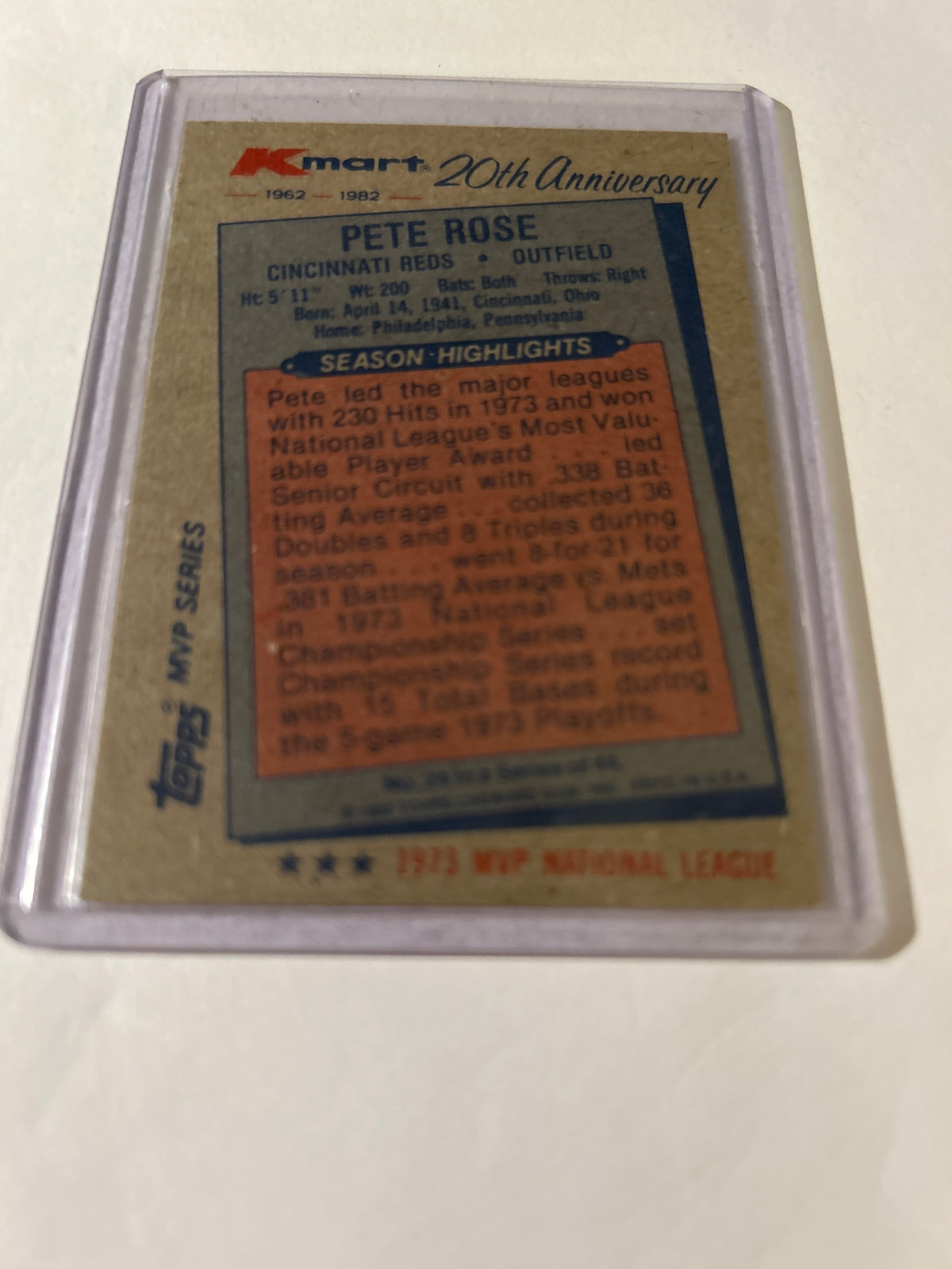 1982 Topps Kmart 20th Anniversary MVP Series - Pete Rose #24