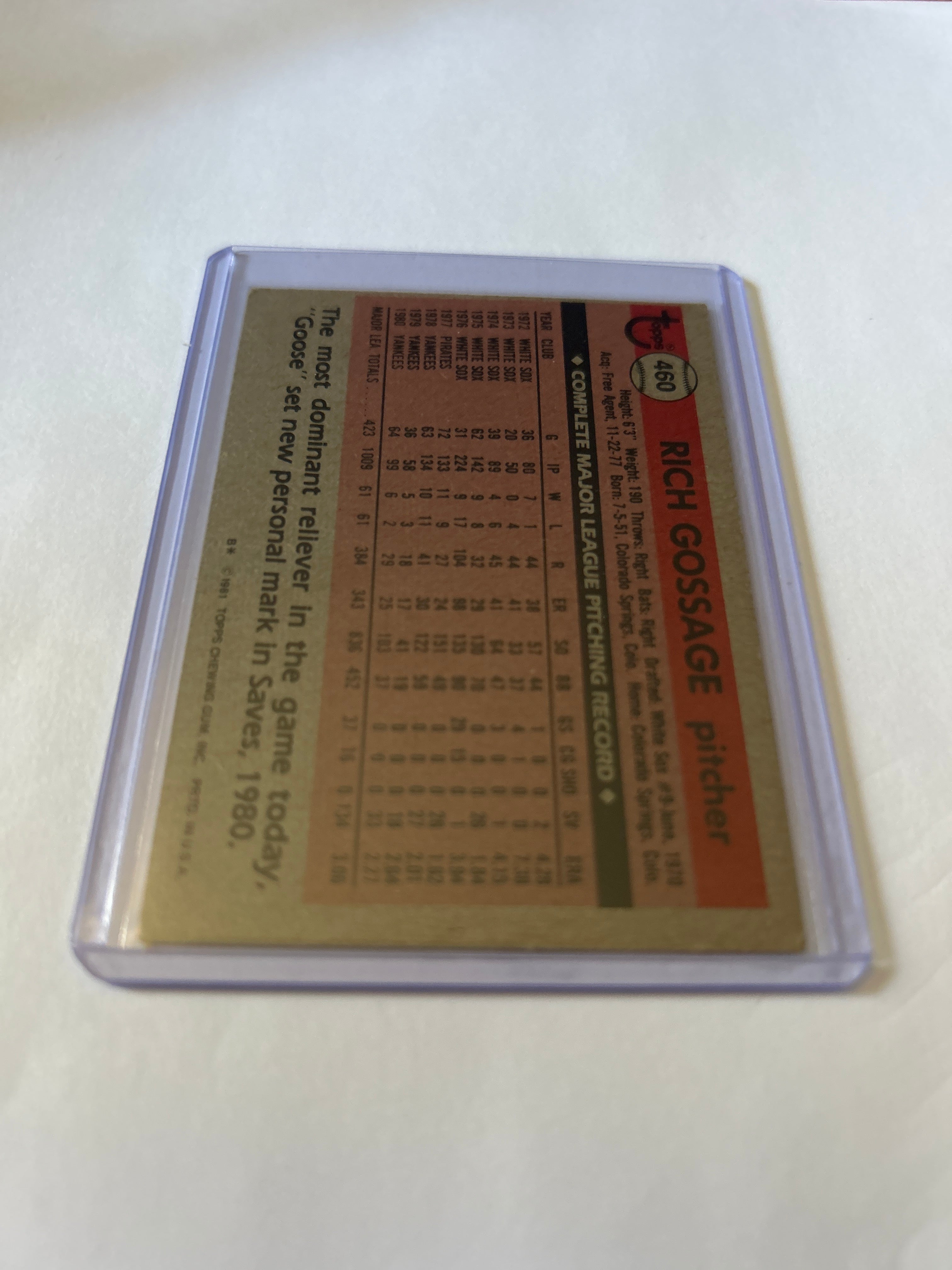 1981 Topps - Rich Gossage #460