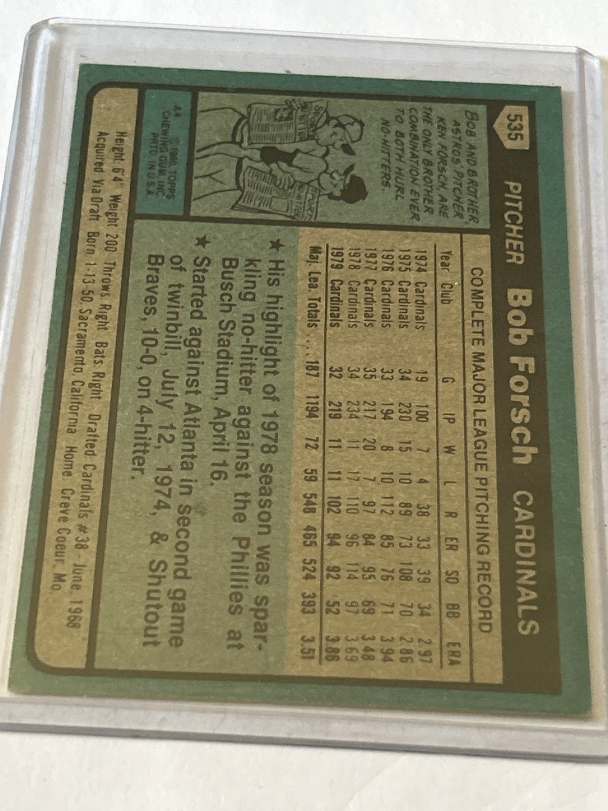 1980 Topps - Bob Forsch #535