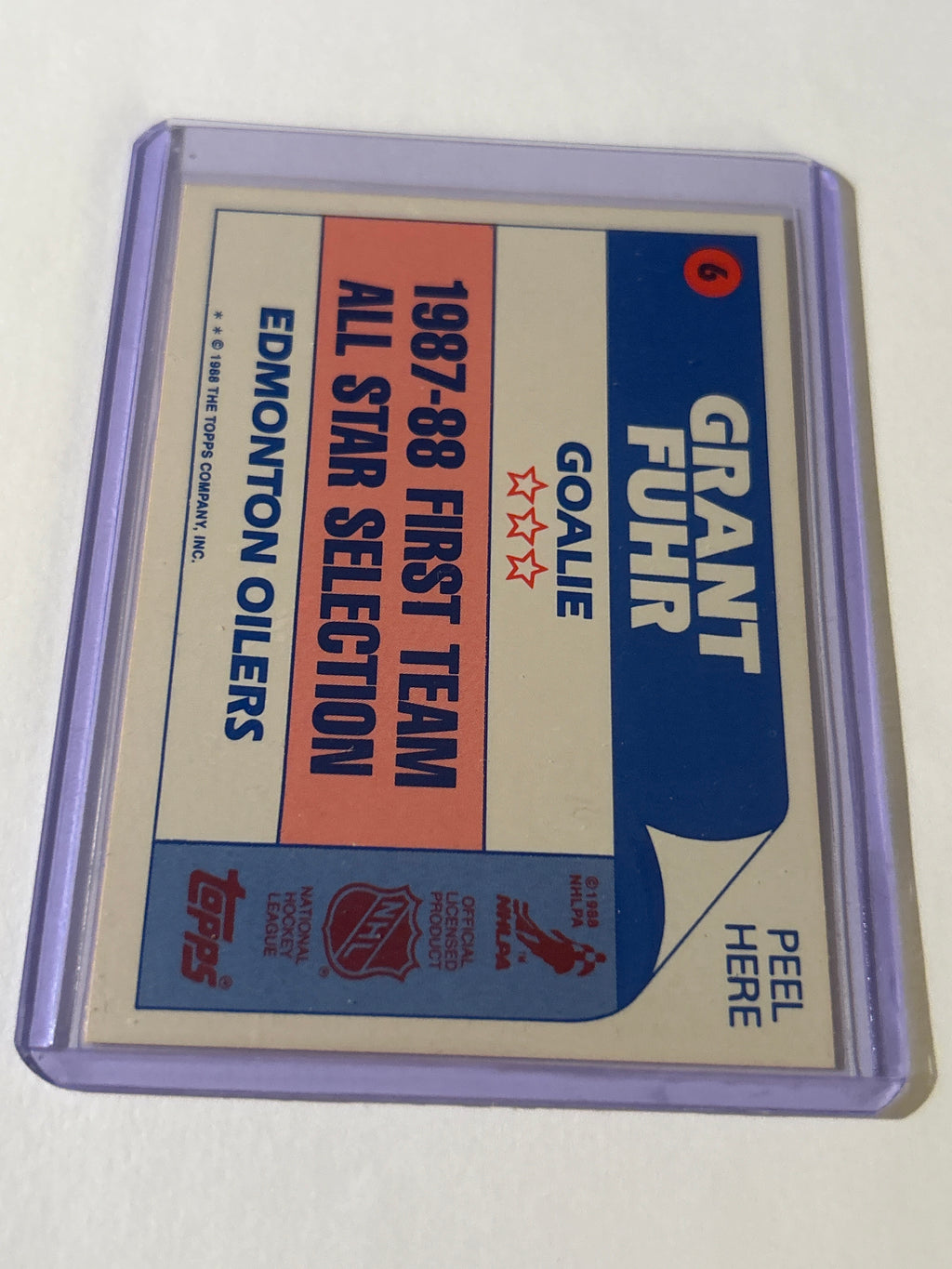 Topps 1988 Grant Fuhr #6 Edmonton Oilers All-Star Sticker 1988-89 Set NHL