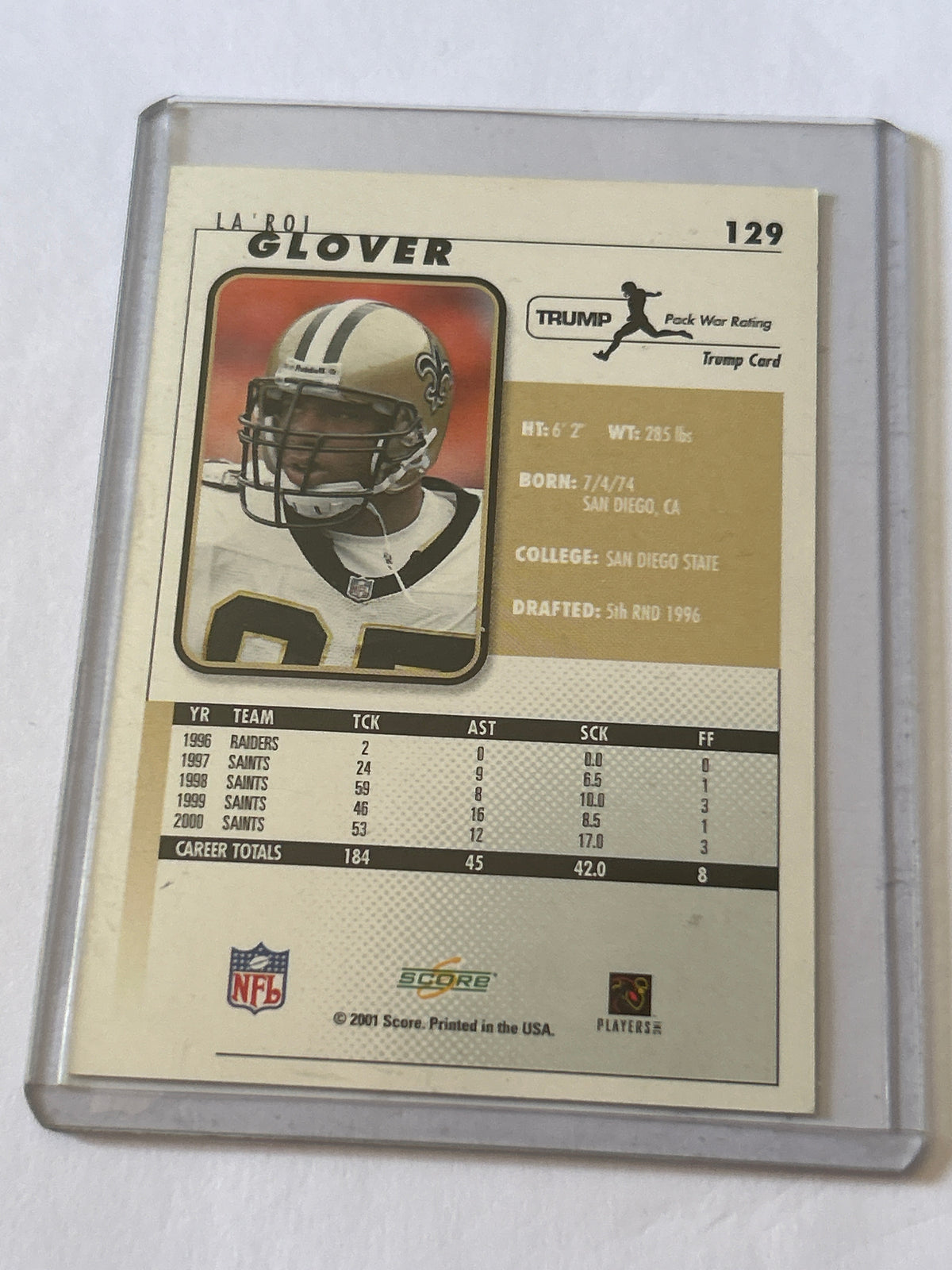 2001 Score - La'Roi Glover #129