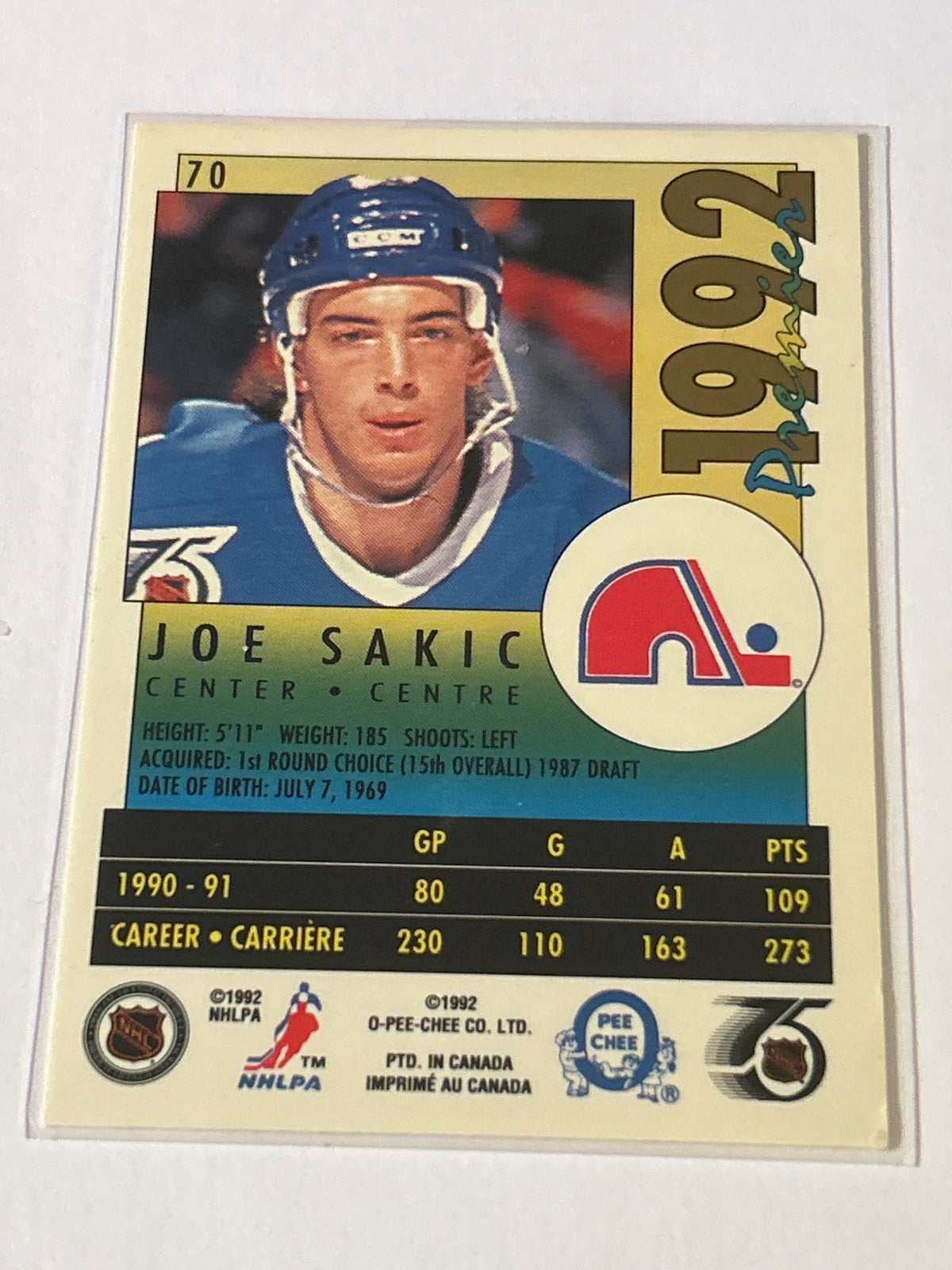 O-Pee-Chee 1990-91 Premier 1991 Joe Sakic #70