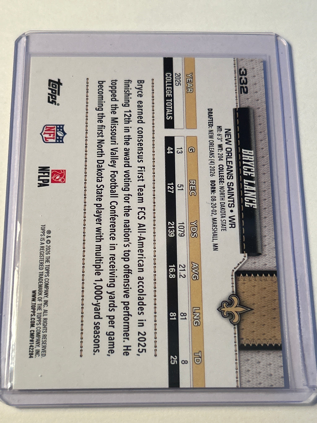 2026 Topps Bryce Lance (RC) Foil Rookie New Orleans Saints WR