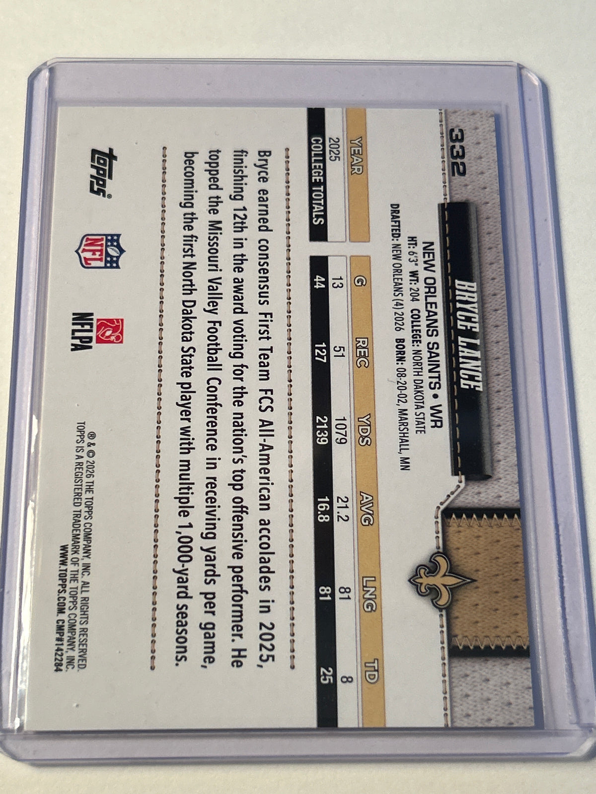 2026 Topps Bryce Lance (RC) Foil Rookie New Orleans Saints WR