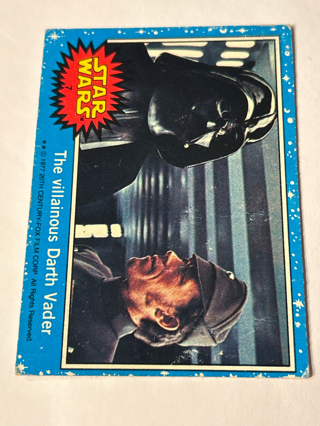 1977 Topps Star Wars #7 The Villainous Darth Vader, Blue Series 1, Two-Star Variant, VG