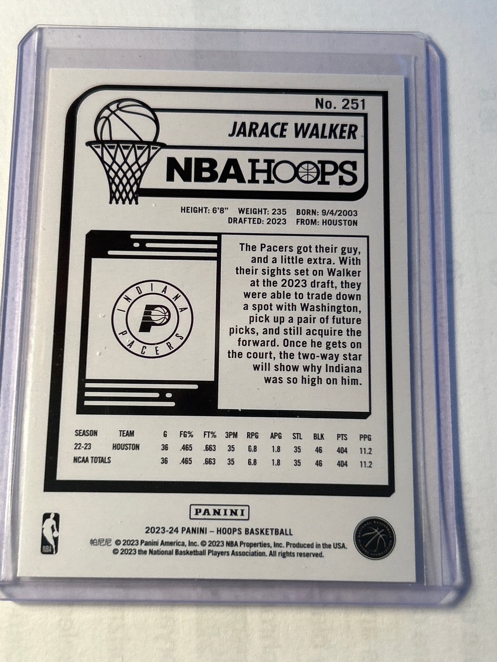 2023-24 NBA Hoops Jarace Walker Rookie Card RC Pacers