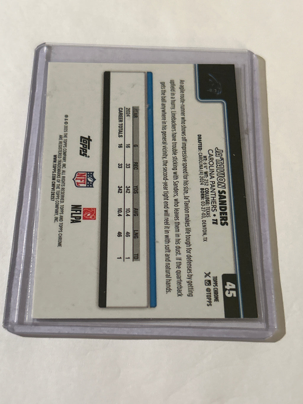 2025 Topps Chrome - Ja'Tavion Sanders #45 RayWave Refractor