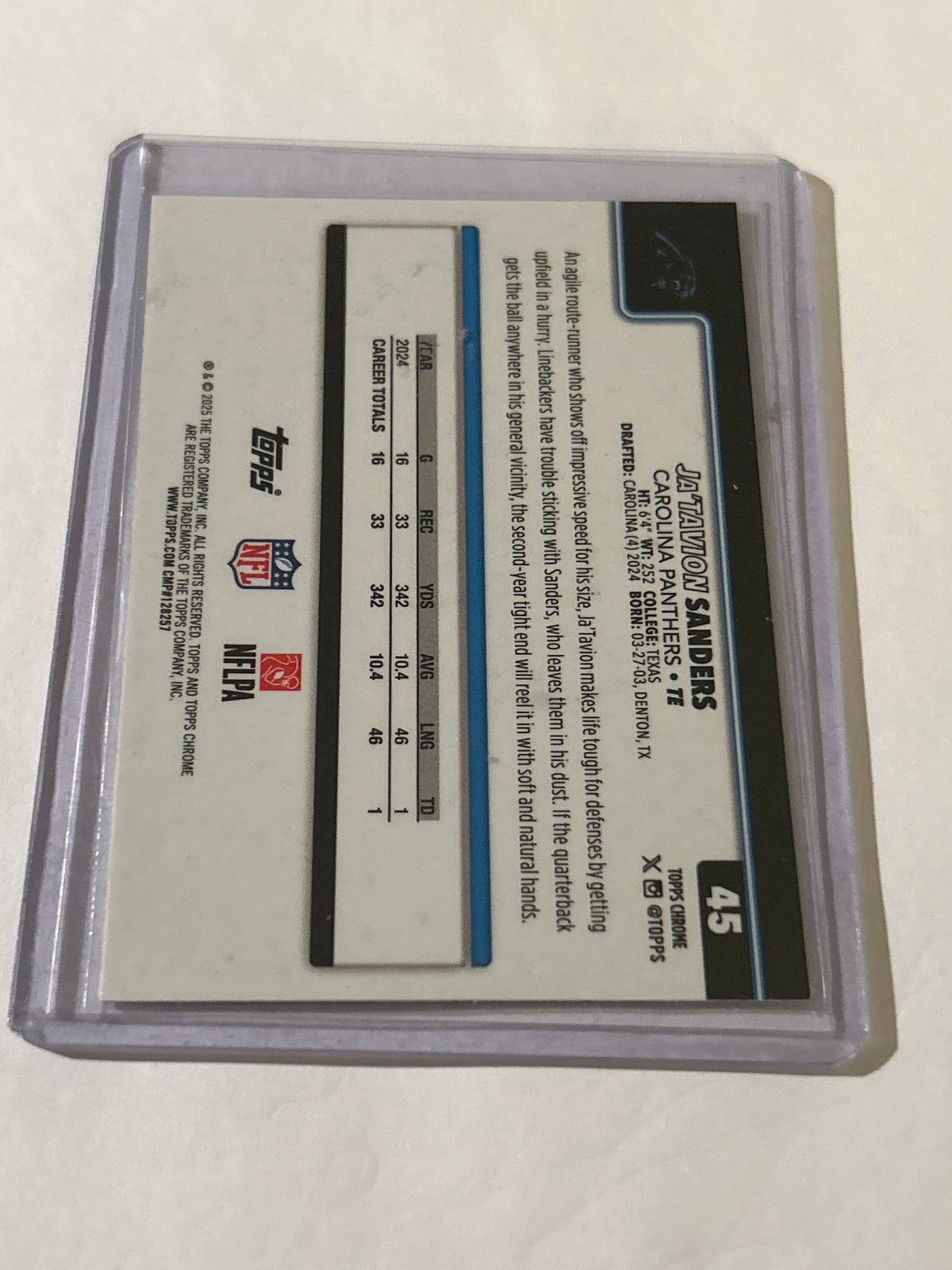 2025 Topps Chrome - Ja'Tavion Sanders #45 RayWave Refractor