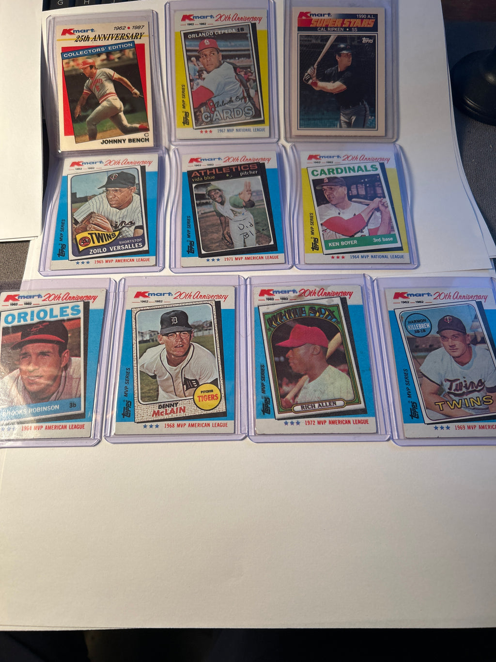 Topps Kmart 10 Card Lot 1982 MVP Series Brooks Robinson Harmon Killebrew Orlando Cepeda 1987 Johnny Bench 1990 Cal Ripken HOF