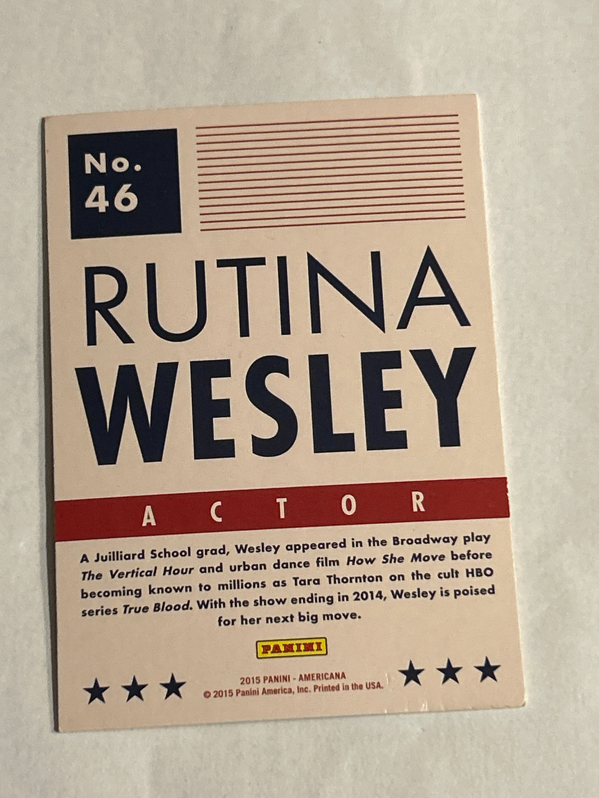 Panini Americana Rutina Wesley Actor Card
