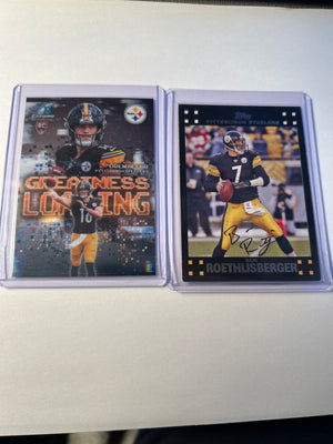 Pittsburgh Steelers QB 2 Card Lot Drew Allar Bowman Chrome Greatness Loading (RC) Ben Roethlisberger 2007 Topps