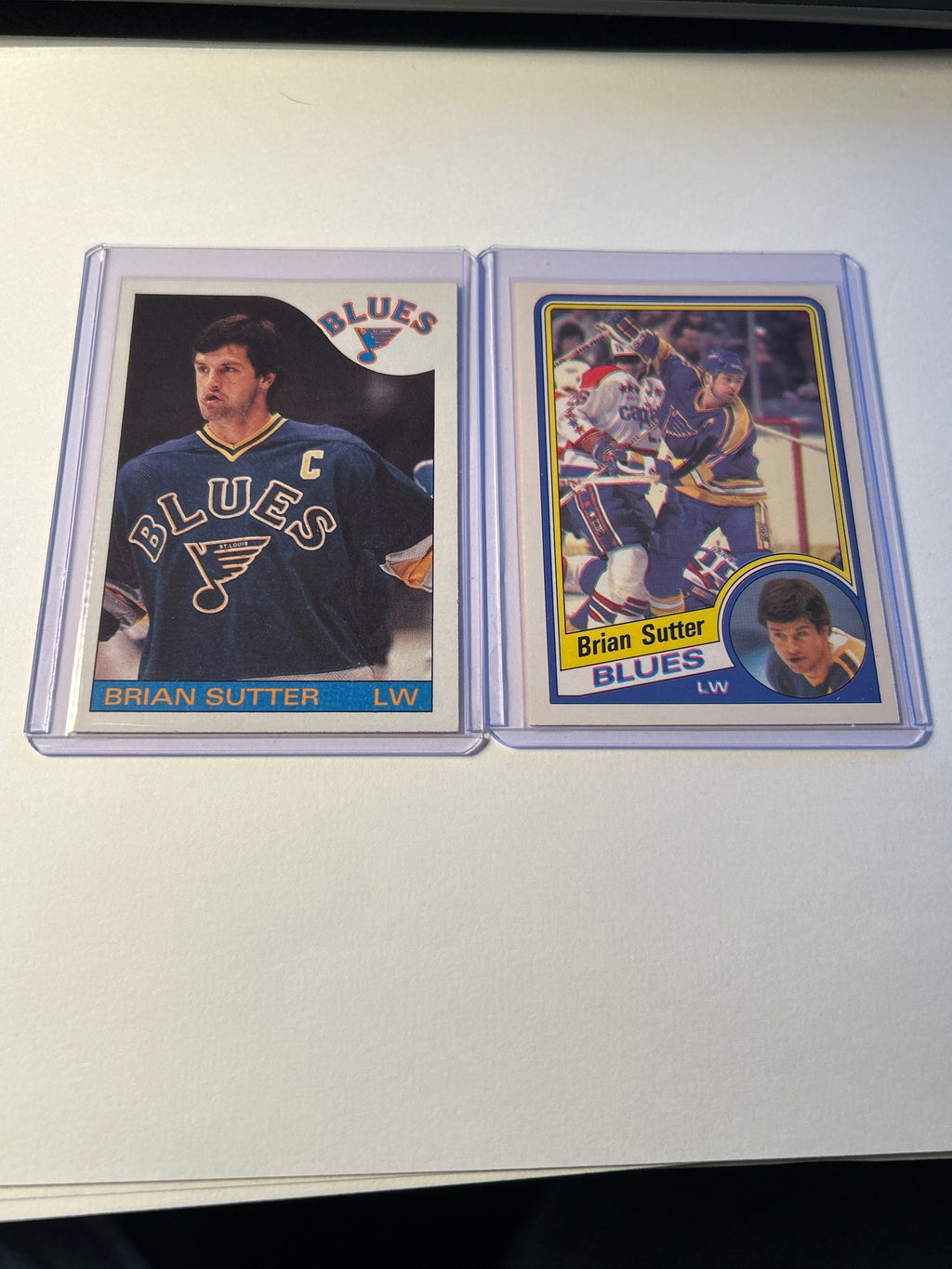 Brian Sutter 2 Card Lot 1984-85 O-Pee-Chee #192 and 1985-86 Topps #135 St. Louis Blues