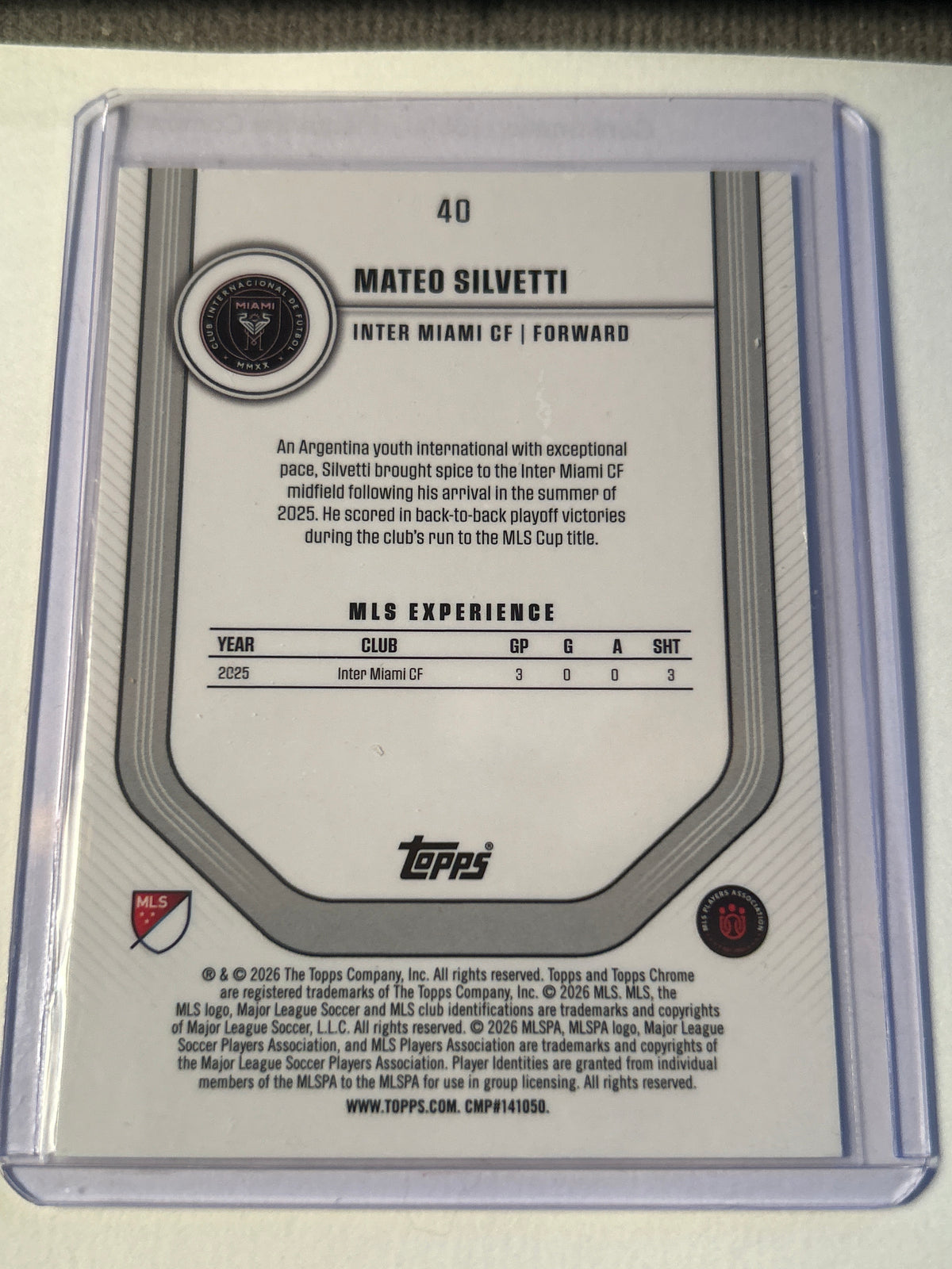 2025 Topps Chrome MLS Mateo Silvetti (RC) Rookie Inter Miami CF Forward