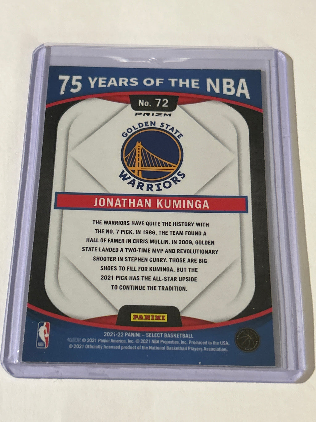 2021-22 Panini Select - 75 Years of the Nba Jonathan Kuminga #72 (RC)