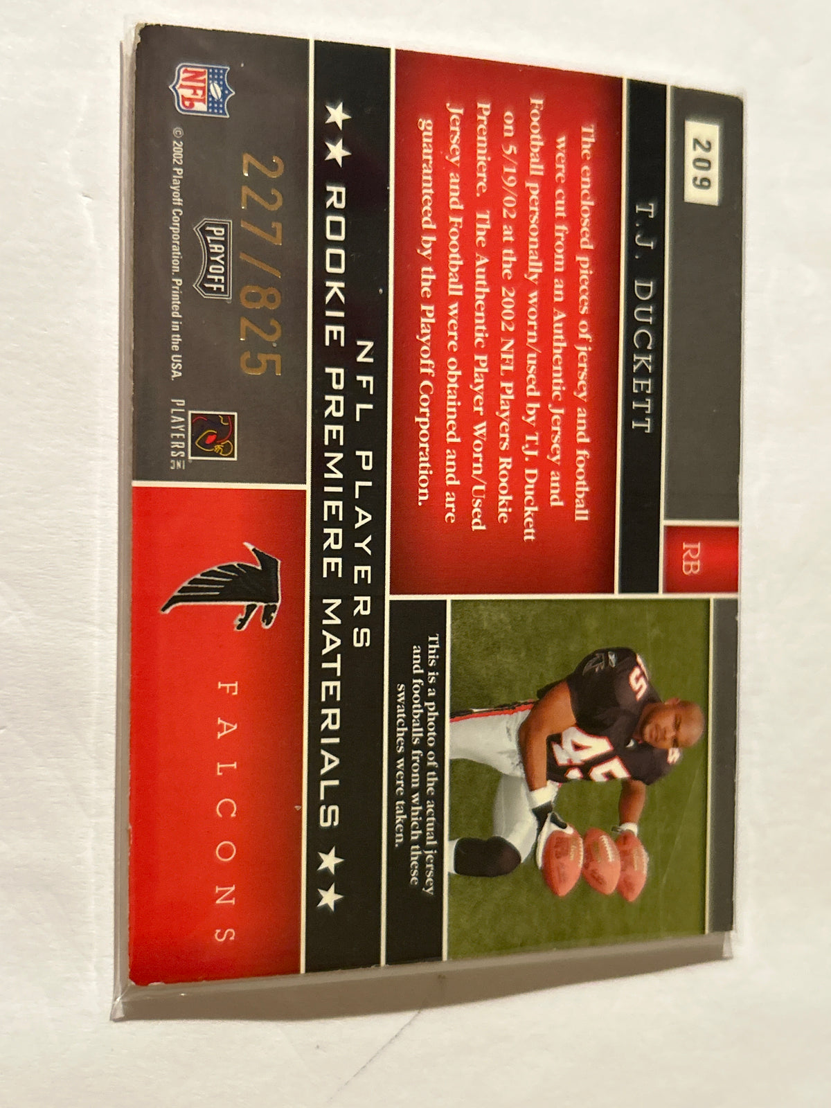 2002 Playoff Absolute Memorabilia - Rookie Premiere Materials T.J. Duckett #209 #227 of 825