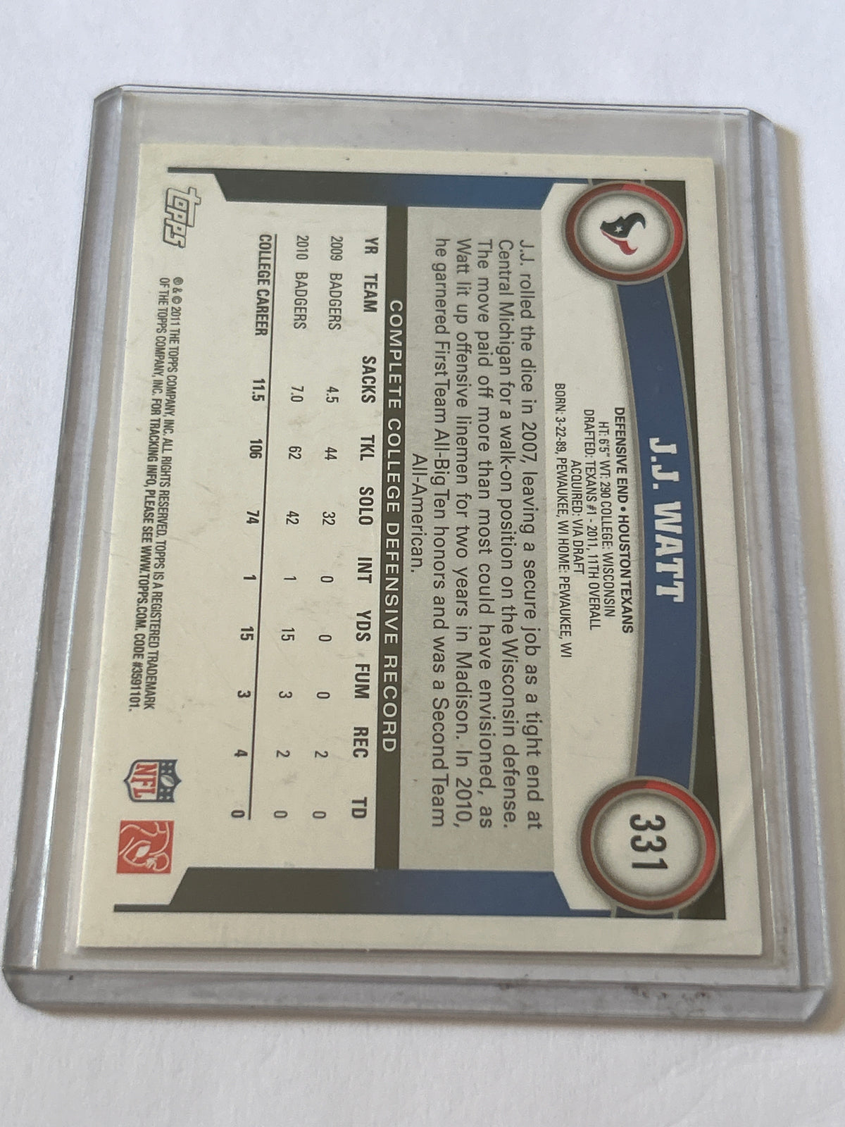 2011 Topps - J.J. Watt #331 (RC)