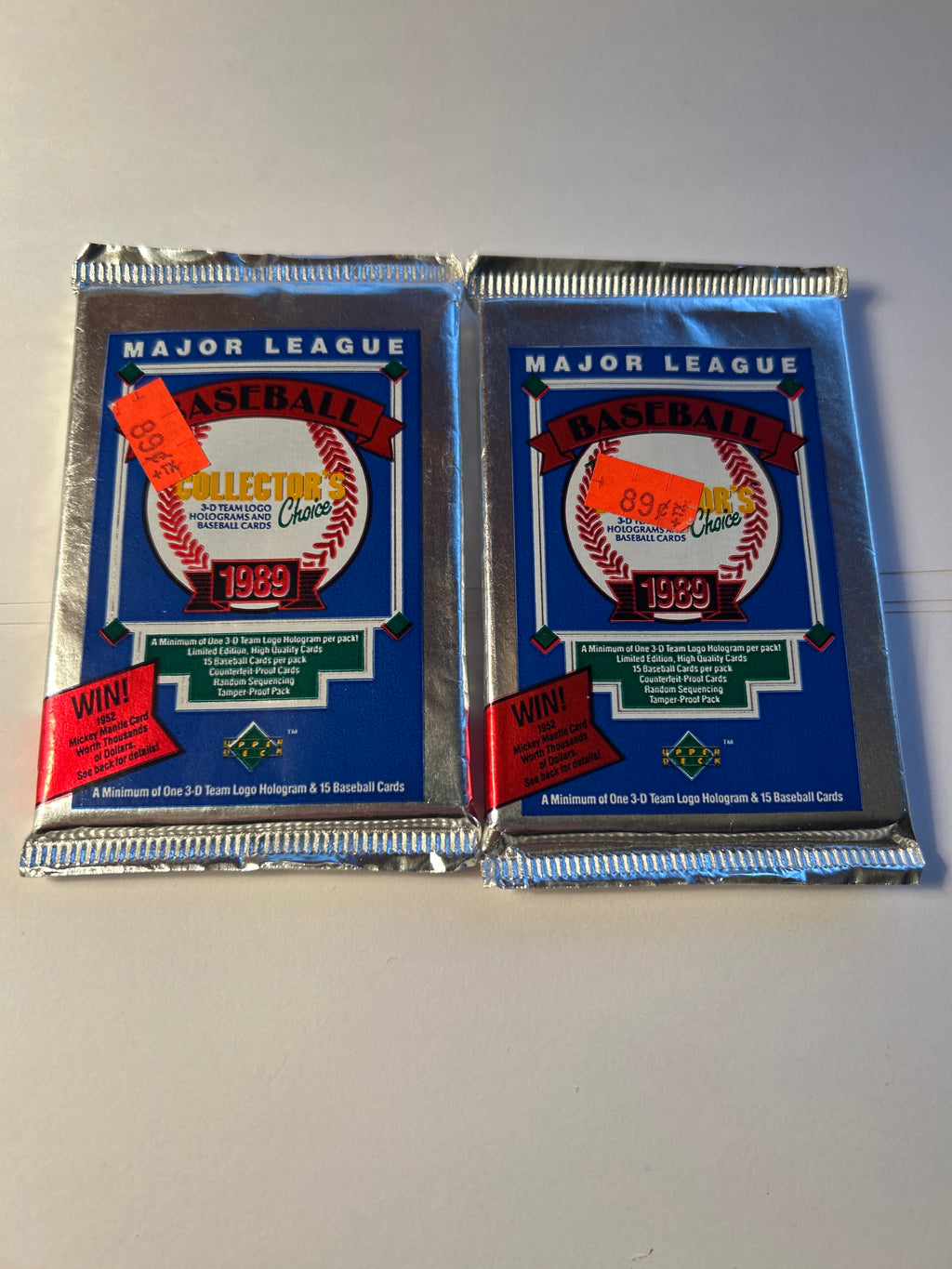 1989 Upper Deck Baseball Low Series Unopened Wax Pack Sealed Original 89 Cent Price Tag Griffey Rookie Year Mantle Contest Wrapper
