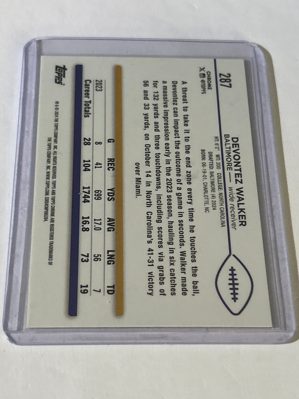 2024 Topps Chrome - Rookies Devontez Walker- #287 Sepia Refractor (RC)