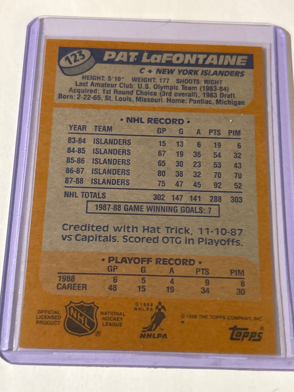 1988-89 Topps - Pat LaFontaine #123