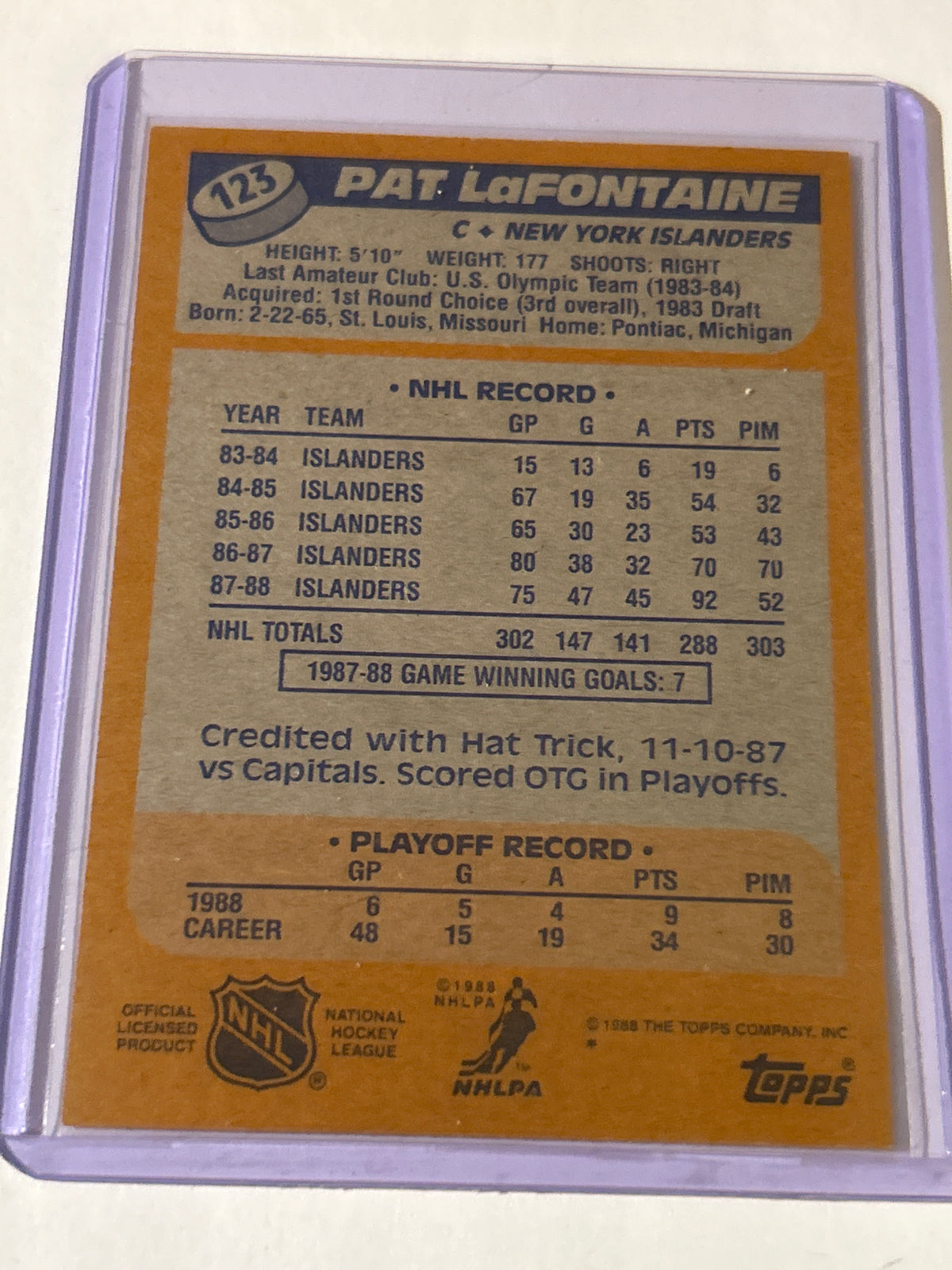 1988-89 Topps - Pat LaFontaine #123