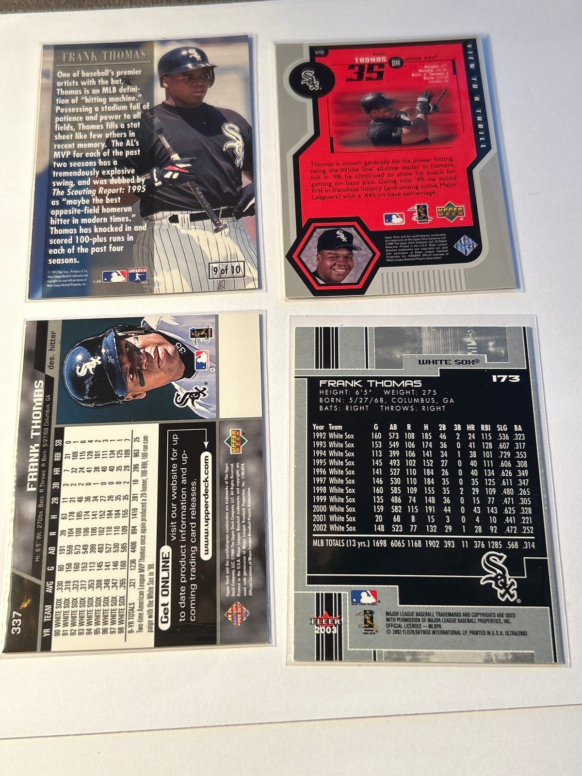 Frank Thomas 4 Card Lot 1995 Fleer Diamond Tribute Upper Deck View to a Thrill Fleer Ultra Chicago White Sox HOF