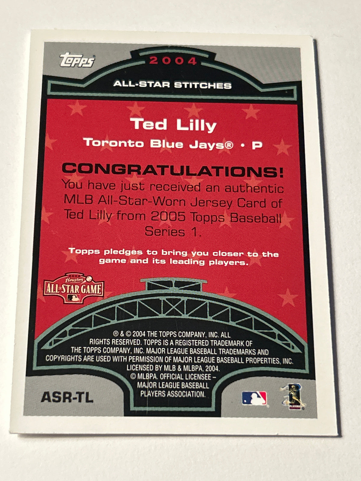 2005 Topps All Star Stitches - Ted Lilly - card no. ASR-TL