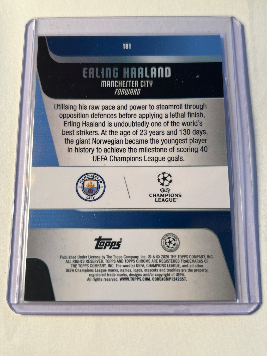 Topps Chrome UEFA Champions League Erling Haaland Wave Refractor Manchester City