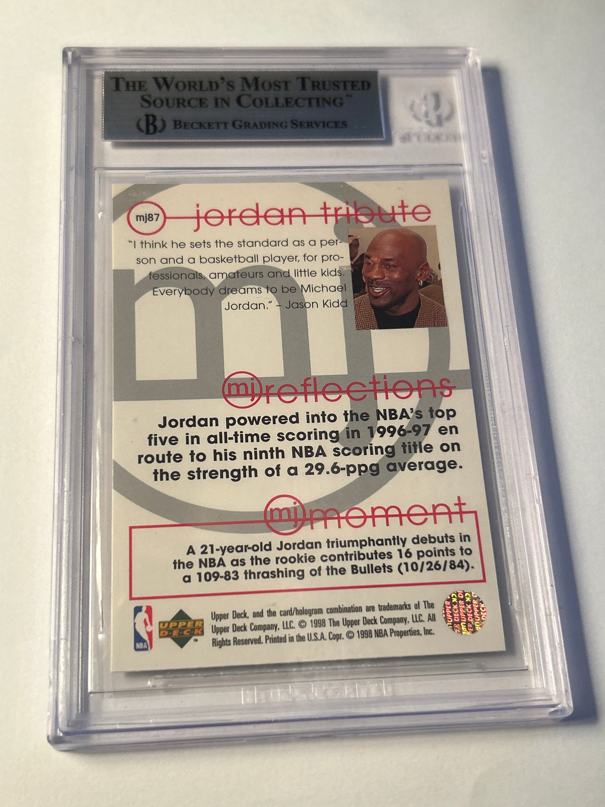 1997 Upper Deck Jordan Tribute #MJ87 Michael Jordan MJ Reflections BGS 8.5 NM-MT+