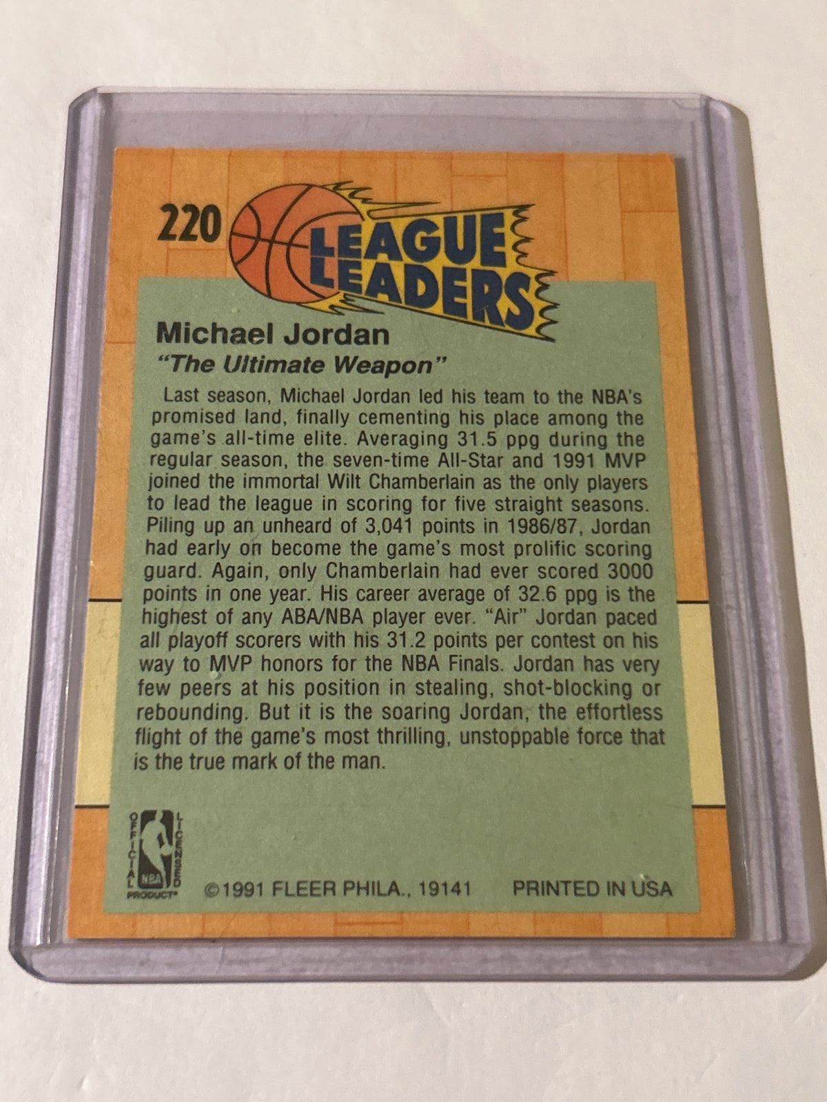 91-92 Fleer League Leader Michael Jordan Card #220