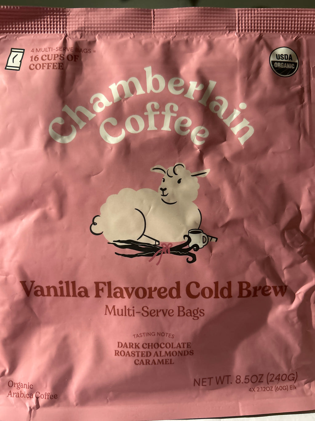 Chamberlain Coffee Vanilla Flavored Cold Brew – Multi‑Serve Bags – Organic – 8.5 oz (Best By 3/27)