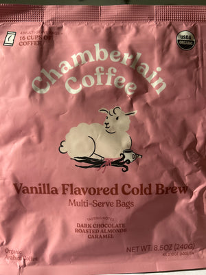 Chamberlain Coffee Vanilla Flavored Cold Brew – Multi‑Serve Bags – Organic – 8.5 oz (Best By 3/27)